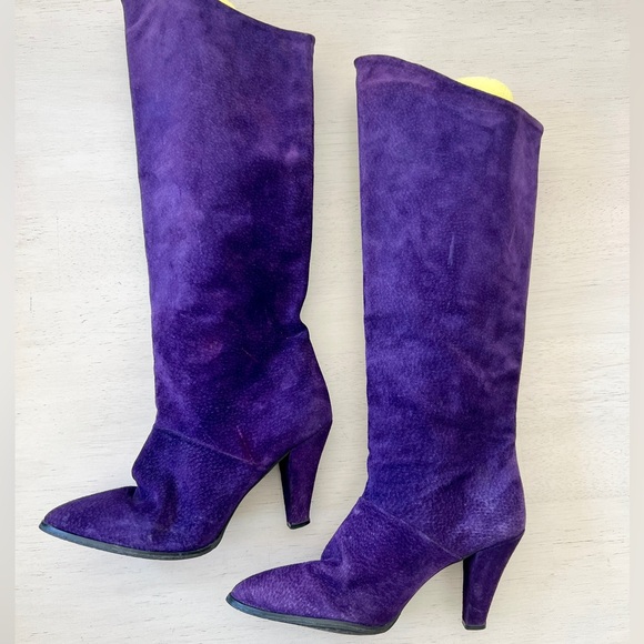 Joyce of California Shoes - JOYCE OF CALIFORNIA Royal Purple Suede Chunky Heel Boots Vintage 5.5 M